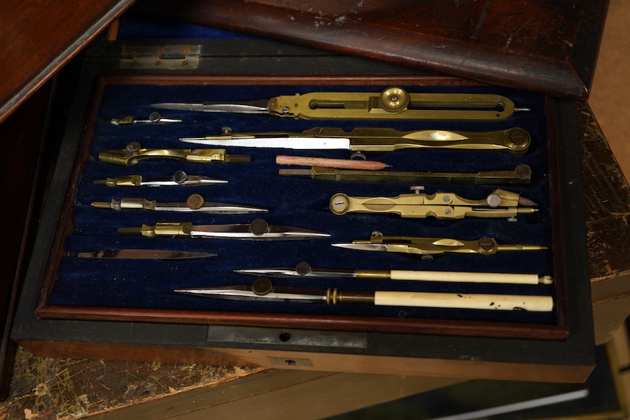 Two Victorian and later drawing instrument sets, boxed Meccano and other boxes